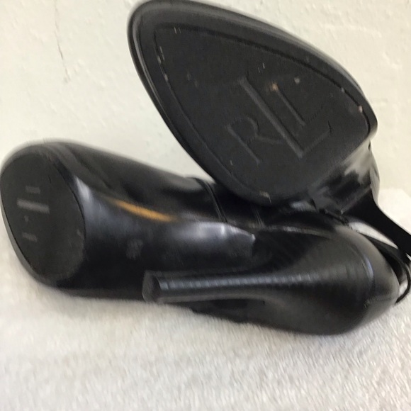 RALPH LAUREN WOMEN DEEP BLACK SILVER BUCKLES ALMOND TOE ANKLE BOOTS SIZE 5.5 - Picture 5 of 7